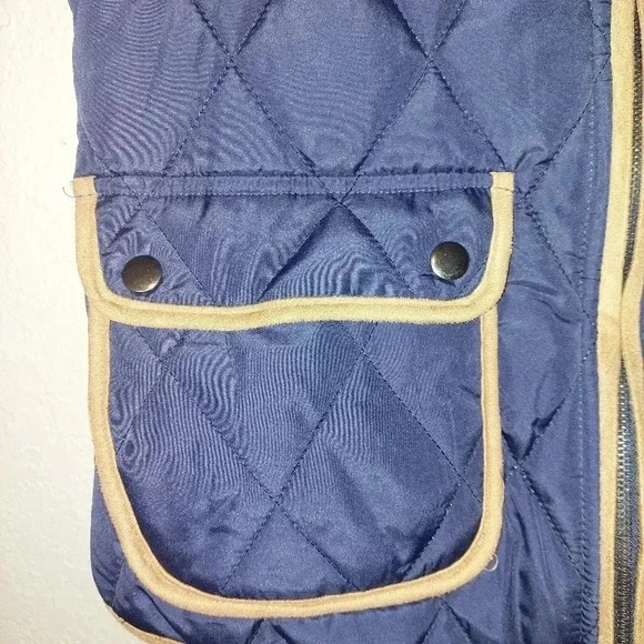 Takara Diamond Quilted Puffer Vest Navy Blue & Brown Faux Suede Size Medium - Picture 8 of 10